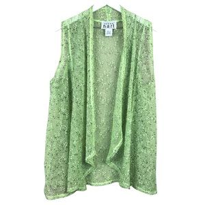 Keren Hart Green Crochet Sleeveless Cardigan Vest Women Sz S